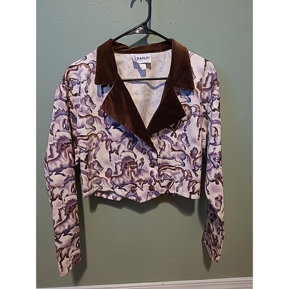 Vintage 80s Western Equestrian Horse Cropped Blazer Banjo Dallas Texas - Large - Picture 1 of 7